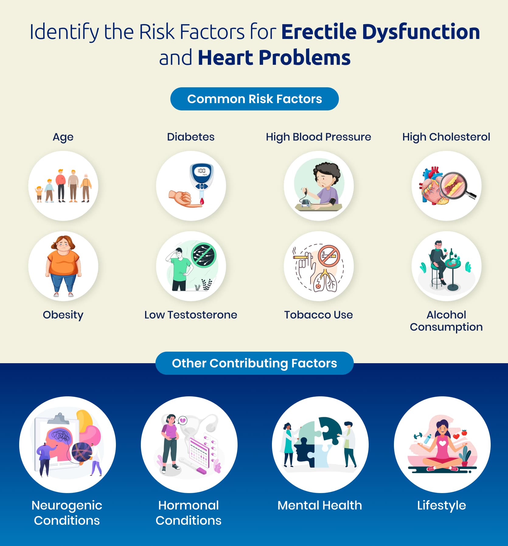 Identify the risk factors for erectile dysfunction and heart problems